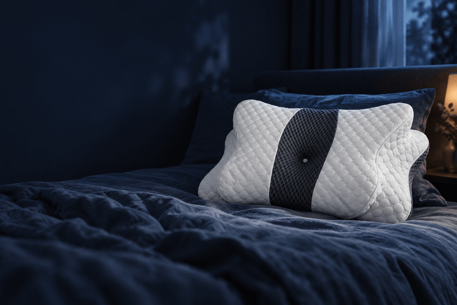 CloudSleep pillow on a bed at night